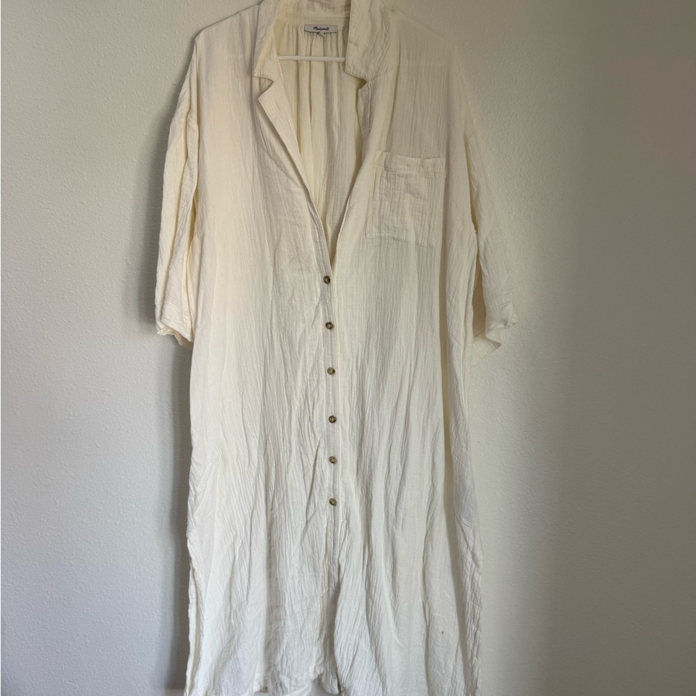 Madewell Cream Button-Up Shirt Dress